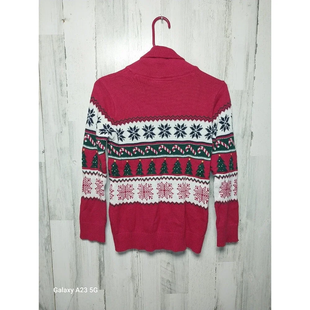 Children’s Place Boys Size 10/12 Holiday Christmas Fairisle Shawl Sweater-Red